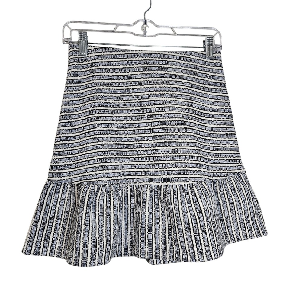 Loft Petites Striped Flounce Hem Tweed Knit Skirt Blue White XSP, Career, Preppy